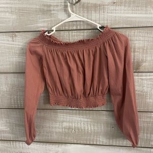 Divided Off the Shoulder Long Sleeve Rose Top (Size XS)